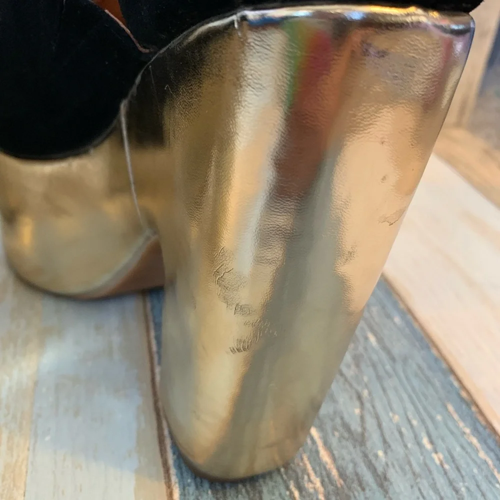 RARE Jeffrey Campbell black & gold platforms